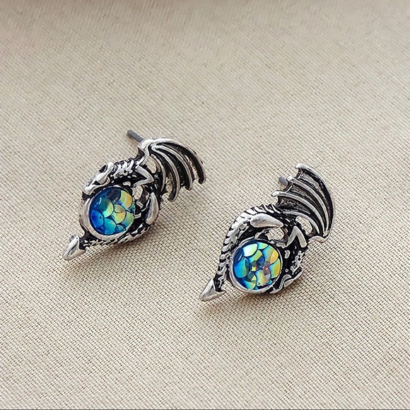 Any 2/$20! Antiqued Silver Dragons & Iridescent Mermaid Scale Stud Earrings - Picture 4 of 7